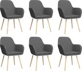 vidaXL Eetkamerstoelen met armleuningen 6 st stof donkergrijs