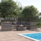 vidaXL 6-delige Loungeset met kussens poly rattan grijs