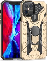 Mobigear Hoesje geschikt voor Apple iPhone 12 Telefoonhoesje Hardcase | Mobigear Armor Ring Backcover Shockproof met Ringhouder | Schokbestendig iPhone 12 Telefoonhoesje | Anti Shock Proof - Goud