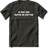 Koffie en Katten Love - Katten T-Shirt Kleding Cadeau | Dames - Heren - Unisex | Kat / Dieren shirt | Grappig Verjaardag kado | Tshirt Met Print | - Donker Grijs - S