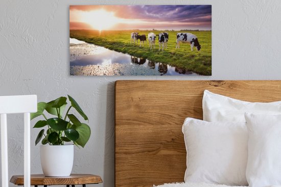 Tableau sur toile Vaches pendant un coucher de soleil - 40x20 cm - Décoration murale Art