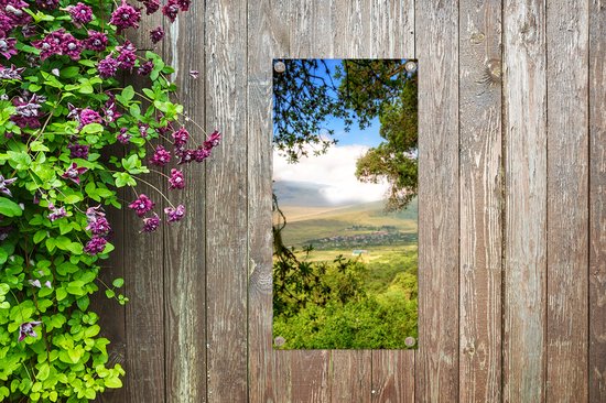 Affiche de jardin Vue sur la vallée d'Olmoti dans le cratère du Ngorongoro - 40x80 cm - Décoration murale Outdoor - Affiche de jardin - Toile de jardin - Affiche de clôture - Peinture de jardin