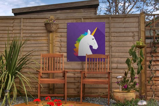 Illustration pour enfants Licorne sur fond violet affiche de jardin toile en vrac 50x50 cm - petit - Toile de jardin / Toile d'extérieur / Peintures pour l'extérieur (décoration de jardin)