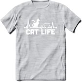 Cat Life - Katten T-Shirt Kleding Cadeau | Dames - Heren - Unisex | Kat / Dieren shirt | Grappig Verjaardag kado | Tshirt Met Print | - Licht Grijs - Gemaleerd - XL