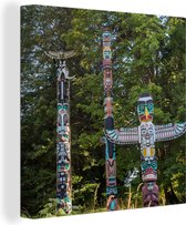 Toile Peinture Totems d'un Indien - 90x90 cm - Décoration murale