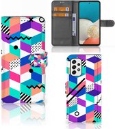 Wallet Book Case Samsung Galaxy A53 GSM Hoesje Gepersonaliseerd Cadeau Blocks Colorful