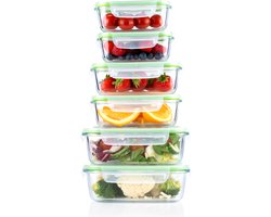 alpina Glazen Vershoudbakjes - Meal Prep Bakjes - Diepvriesbakjes 12-Delige Set met Deksels - 370ml, 640ml en 1050ml - Geschikt voor Oven, Vriezer, Magnetron en Vaatwasser - Glas