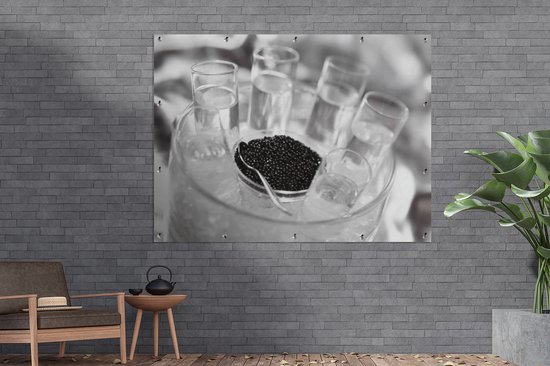 Vodka en Verres au caviar Affiche de jardin 160x120 cm - Toile de jardin / Toile d'extérieur / Peintures d'extérieur (décoration de jardin) XXL / Groot format!