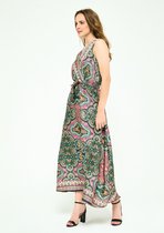 LOLALIZA Satijnen jurk met Oosterse print - Groen - Maat 46