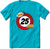 25 Jaar Hoera Verkeersbord T-Shirt | Grappig Verjaardag Cadeau | Dames - Heren | - Blauw - S