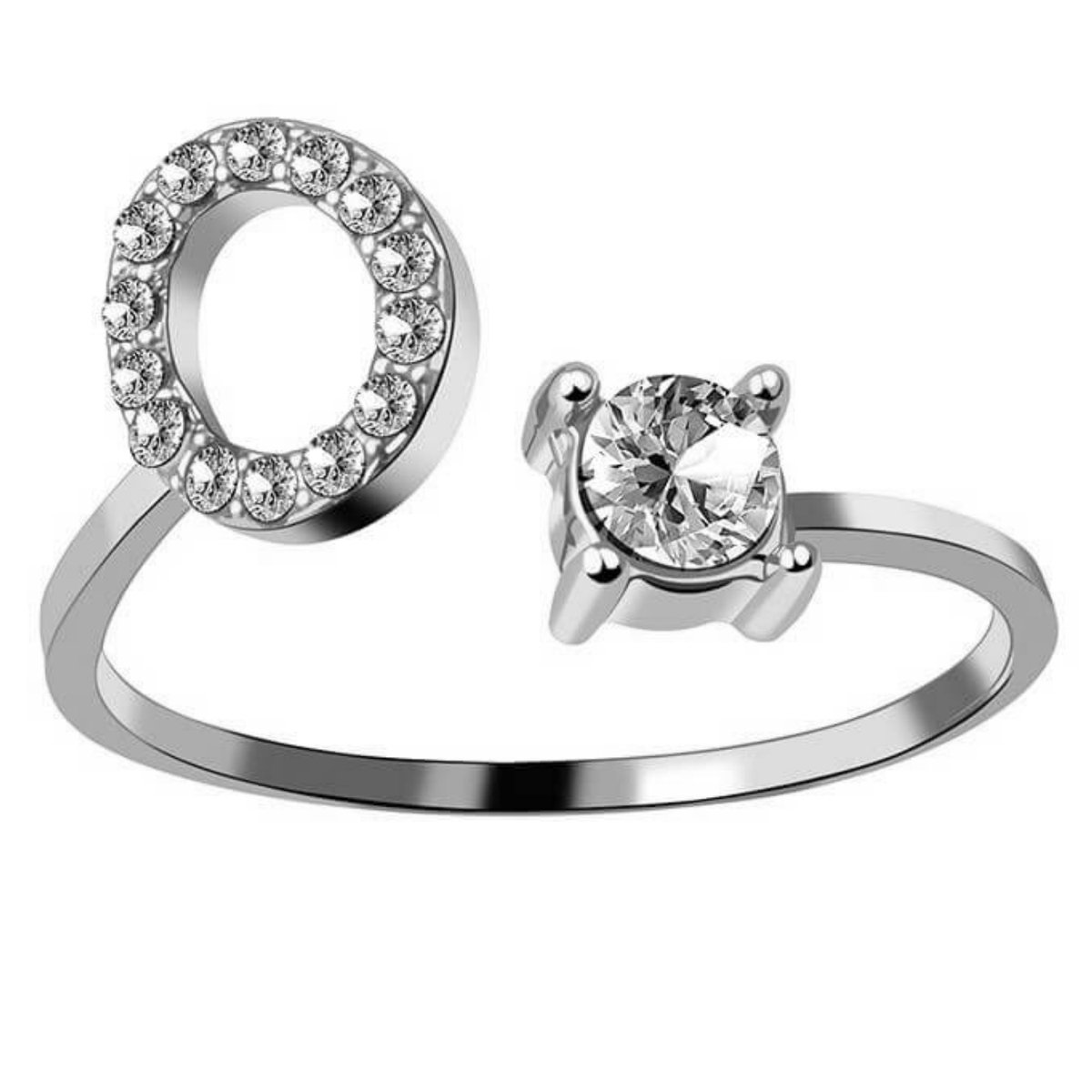 Ring Met Letter - Ring Met Steen - Letter Ring - Ring Letter - Initial Ring - Zilver Letter O - Cadeautje voor haar