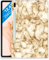 Hoesje Samsung Galaxy Tab S7FE TPU Case Marmer Goud met transparant zijkanten