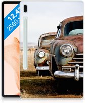 Tablet Hoes Geschikt voor Samsung Galaxy Tab S7FE Silicone Back Cover Vintage Auto met transparant zijkanten