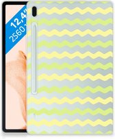 Cover Samsung Galaxy Tab S7FE Silicone Tablet Hoes Waves Yellow met transparant zijkanten