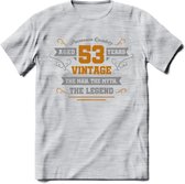 53 Jaar Legend T-Shirt | Goud - Zilver | Grappig Verjaardag Cadeau | Dames - Heren | - Licht Grijs - Gemaleerd - M