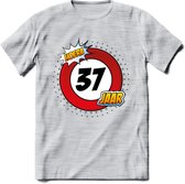37 Jaar Hoera Verkeersbord T-Shirt | Grappig Verjaardag Cadeau | Dames - Heren | - Licht Grijs - Gemaleerd - M