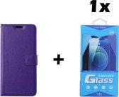 Samsung Galaxy A22 4G Telefoonhoesje - Bookcase - Ruimte voor 3 pasjes - Kunstleer - met 1x Tempered Screenprotector - SAFRANT1 - Paars