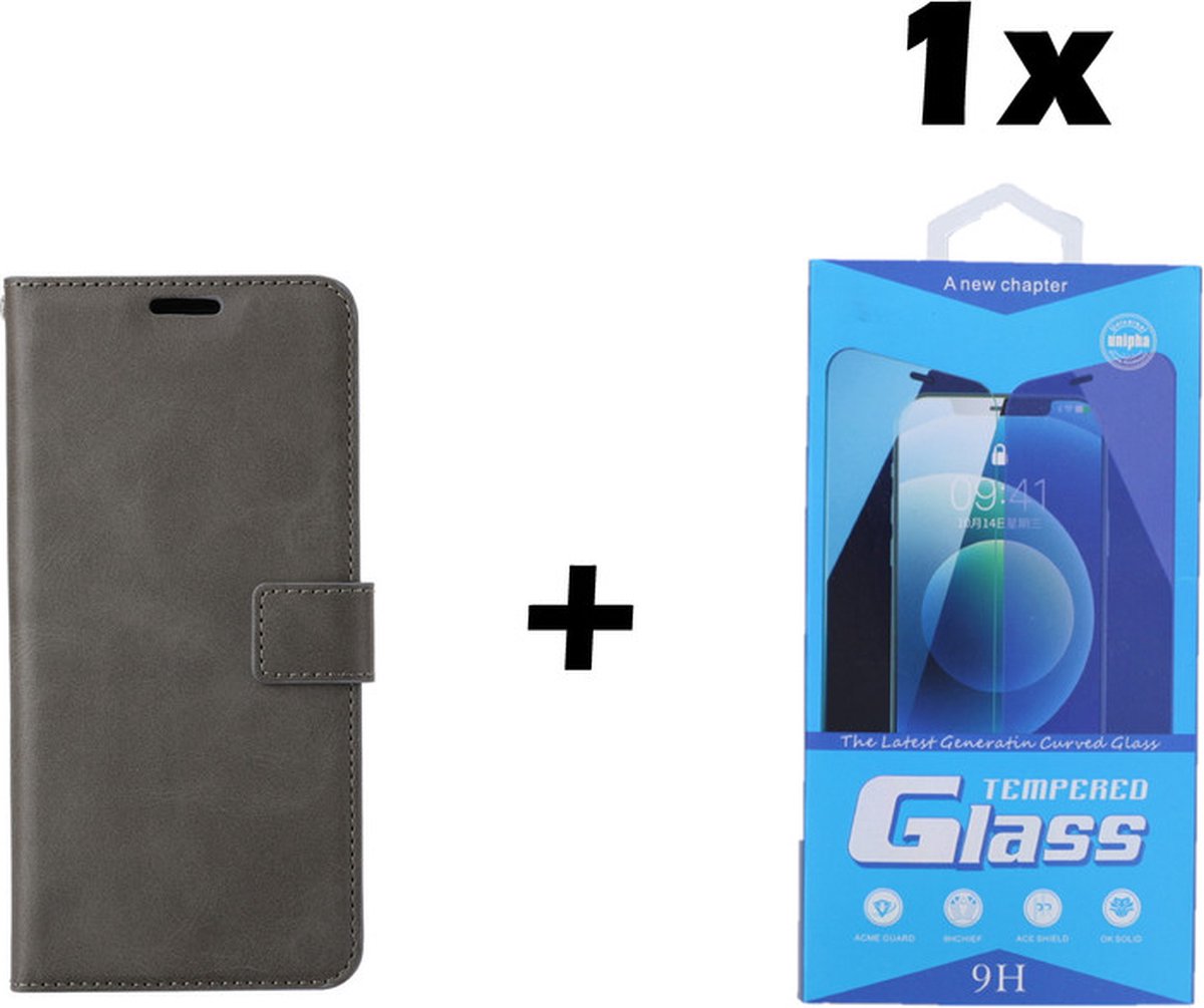 Samsung Galaxy A32 4G Telefoonhoesje - Bookcase - Ruimte voor 3 pasjes - Kunstleer - met 1x Tempered Screenprotector - SAFRANT1 - Grijs