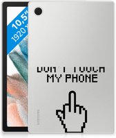Tablet Hoes Geschikt voor Samsung Galaxy Tab A8 2021 Leuk Back Cover Quotes Finger Don't Touch My Phone met transparant zijkanten