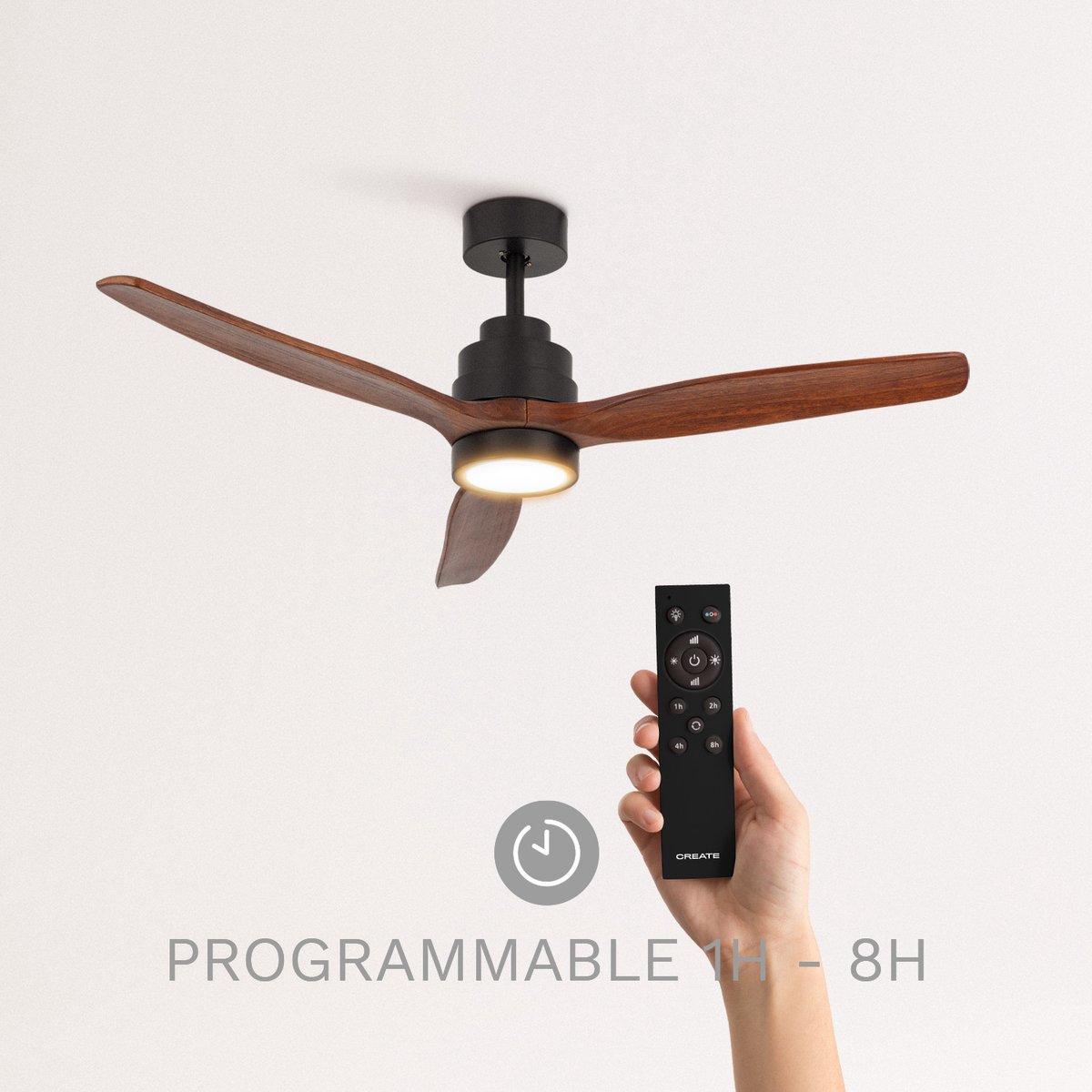 CREATE - Plafondventilator 40W silent Ø132 cm - Met Verlichting drie temperaturen - Met Afstandsbediening - 6 Snelheden - Timer - Zomer/Winter functie - Zwart - WIND STYLANCE – foto 2