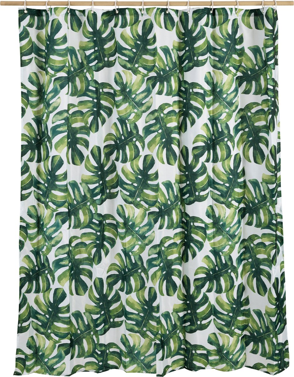 Navaris douchegordijn met 12 haken - Badkamer accessoires - 180 x 180 cm planten ontwerp