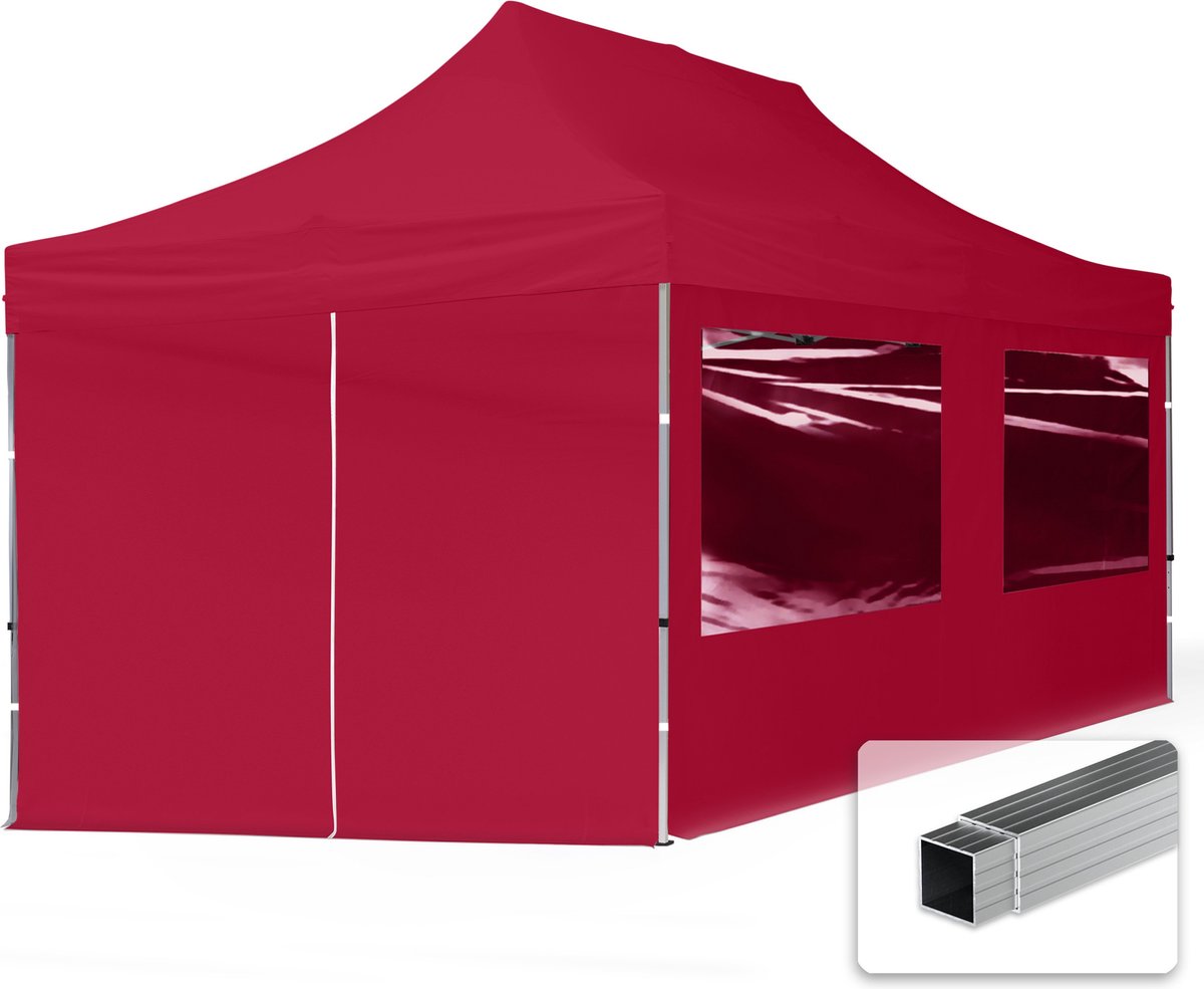3x6 m Easy Up partytent Vouwpaviljoen, ECONOMY alu 32mm met zijwanden (panorama), rood