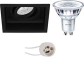 LED Spot Set - Pragmi Domy Pro - GU10 Fitting - Inbouw Vierkant - Mat Zwart - Verdiept - Kantelbaar - 105mm - Philips - CorePro 830 36D - 3.5W - Warm Wit 3000K - BES LED