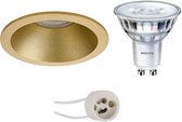 LED Spot Set - Pragmi Pollon Pro - GU10 Fitting - Inbouw Rond - Mat Goud - Verdiept - Ø82mm - Philips - SceneSwitch 827 36D - 1.5W-5W - Warm Wit 2200K-2700K - Dimbaar - BSE