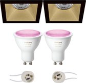 Proma Pollon Pro - Inbouw Vierkant - Mat Zwart/Goud - Verdiept - 82mm - Philips Hue - LED Spot Set GU10 - White and Color Ambiance - Bluetooth