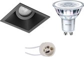 LED Spot Set - Primux Zano Pro - GU10 Fitting - Inbouw Vierkant - Mat Zwart - Kantelbaar - 93mm - Philips - CorePro 827 36D - 4.6W - Warm Wit 2700K