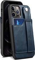 Mobiq - Vintage Pashouder Hoesje iPhone 12 Pro Max - blauw
