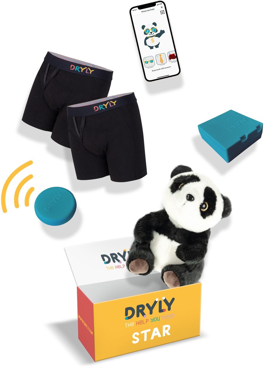 Dryly Plaswekker tegen Bedplassen voor Jongens - Zindelijkheidstraining incl. App - Star Pakket - Maat 122/128 Dryly Plaswekker tegen Bedplassen voor Jongens - Zindelijkheidstraining incl. App - Star Pakket - Maat 122/128