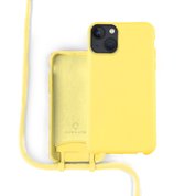 Coverzs Silicone case met koord - Telefoonhoesje met koord - Backcover hoesje met koord - touwtje - geschikt voor Apple iPhone 13 Mini - geel