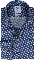 R2 Amsterdam - Overhemd Donkerblauw Geel - 39 - Heren - Tailored-fit