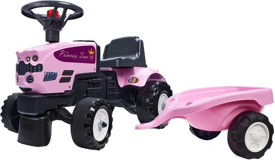 FALK Speelgoedtractor Princess Trac met aanhanger roze