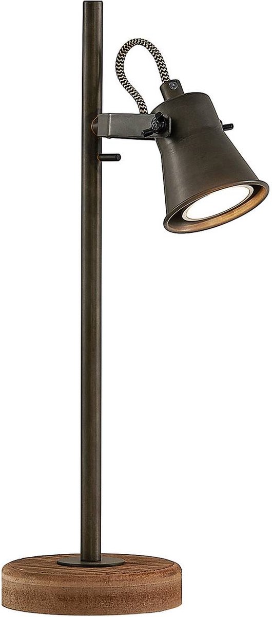 Lindby - bureaulamp - 1licht - metaal, hout - H: 40 cm - GU10 - bruin, zwart