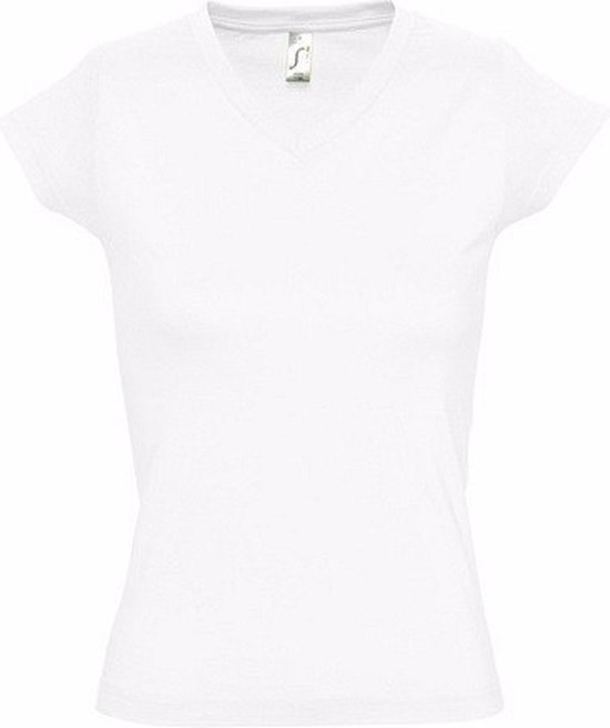 Set van 2x stuks dames t-shirt V-hals wit 100% katoen slimfit -  Dameskleding shirts,... | bol.com