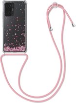 kwmobile telefoonhoesje voor Xiaomi 11T / 11T Pro - Hoesje met koord in poederroze / donkerbruin / transparant - Back cover voor smartphone