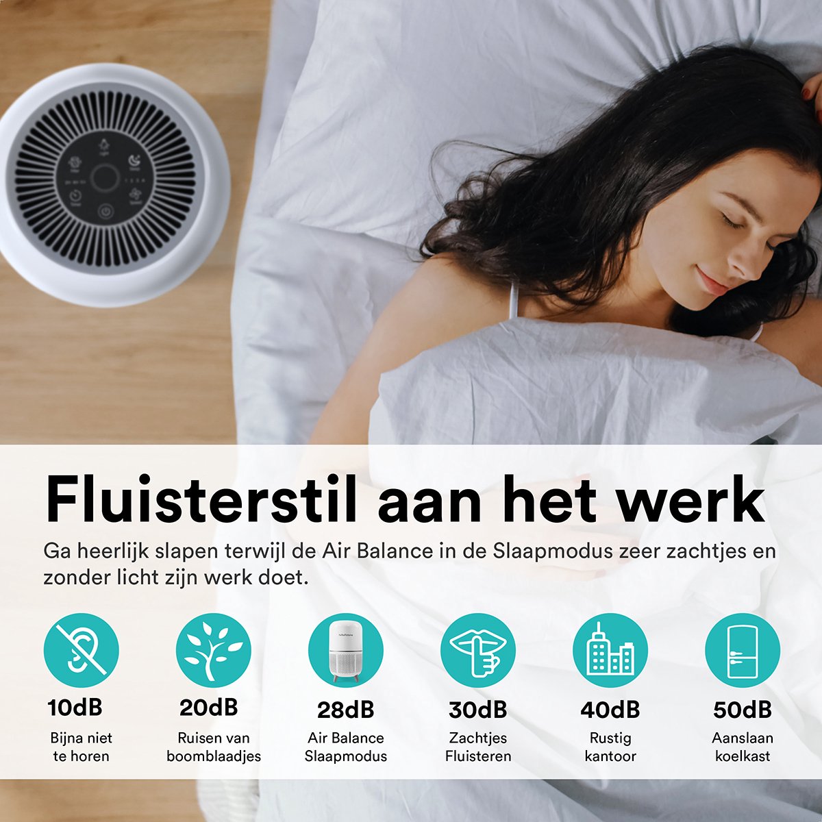 Rolfstone Air Balance Luchtreiniger – HEPA 13 + koolstoffilter – CADR 160 m³/u – Voor ruimtes tot 34 m² – Vermindert stof en pollen – 3 standen + slaapstand + automatische stand – Luchtkwaliteitsindicator — afbeelding 6