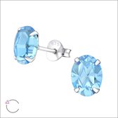 Aramat jewels ® - Ovale oorbellen aqua blauw kristal 925 zilver 8x6mm
