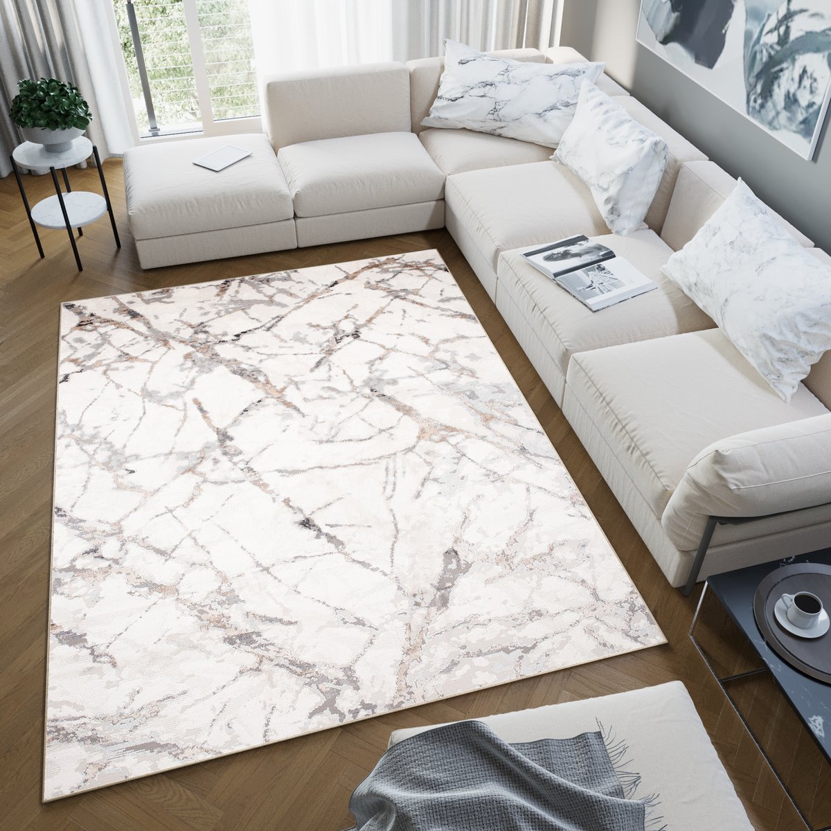 Tapiso Valley Vloerkleed Beige Abstract Tapijten Woonkamer Maat- 120x170