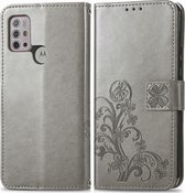 Motorola Moto G20 Hoesje - Mobigear - Clover Serie - Kunstlederen Bookcase - Grijs - Hoesje Geschikt Voor Motorola Moto G20