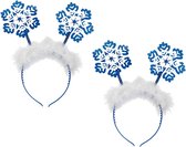 Set van 2x stuks kerst diadeem/tiara blauw met sneeuwvlokken - Dames en meisjes - Kerst verkleed accessoires