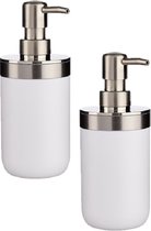 2x stuks zeeppompje/dispenser roestvrij metaal wit/zilver 350 ml met formaat 9 x 8 x 17 cm