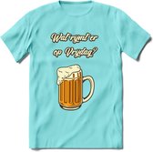 Wat Rijmt Er Op Vrijdag? T-Shirt | Bier Kleding | Feest | Drank | Grappig Verjaardag Cadeau | - Licht Blauw - M