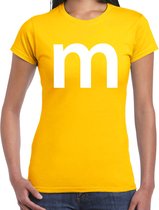 Letter M verkleed/ carnaval t-shirt geel voor dames - M en M carnavalskleding / feest shirt kleding / kostuum XXL