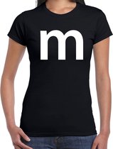 Letter M verkleed/ carnaval t-shirt zwart voor dames - M en M carnavalskleding / feest shirt kleding / kostuum XS