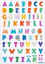 Stickervelletjes met 62x stuks gekleurde alfabet plak letters - 1 vel