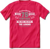 75 Jaar Legend T-Shirt | Zilver - Wit | Grappig Verjaardag en Feest Cadeau | Dames - Heren - Unisex | Kleding Kado | - Roze - L
