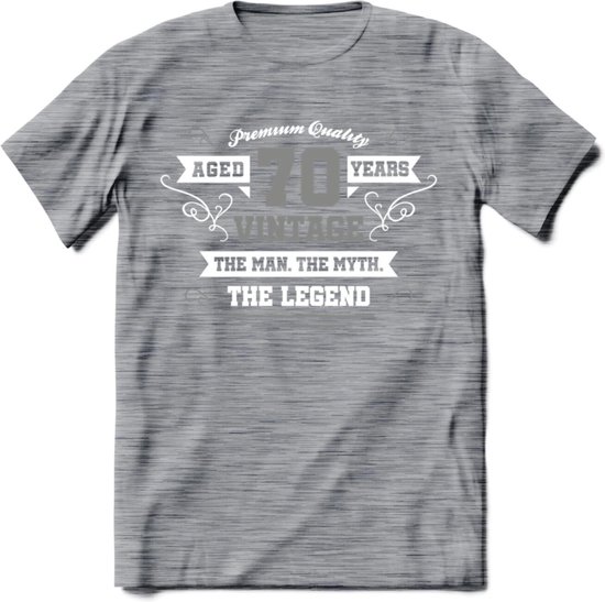 70 Jaar Legend T-Shirt | Zilver - Wit | Grappig Verjaardag en Feest Cadeau | Dames - Heren - Unisex | Kleding Kado | - Donker Grijs - Gemaleerd - L